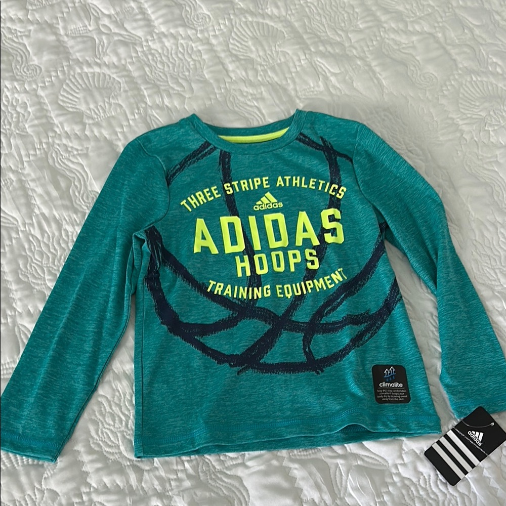 Adidas Blue and Yellow Long Sleeve Tee with Basketball 🏀 Design